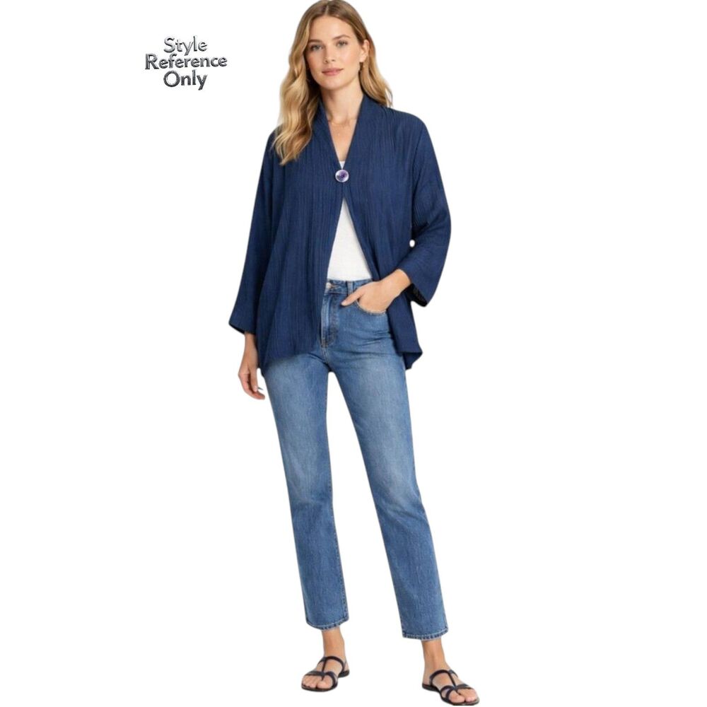Staples Linen Silk Lagenlook Jacket Medium Blue Boxy Artsy